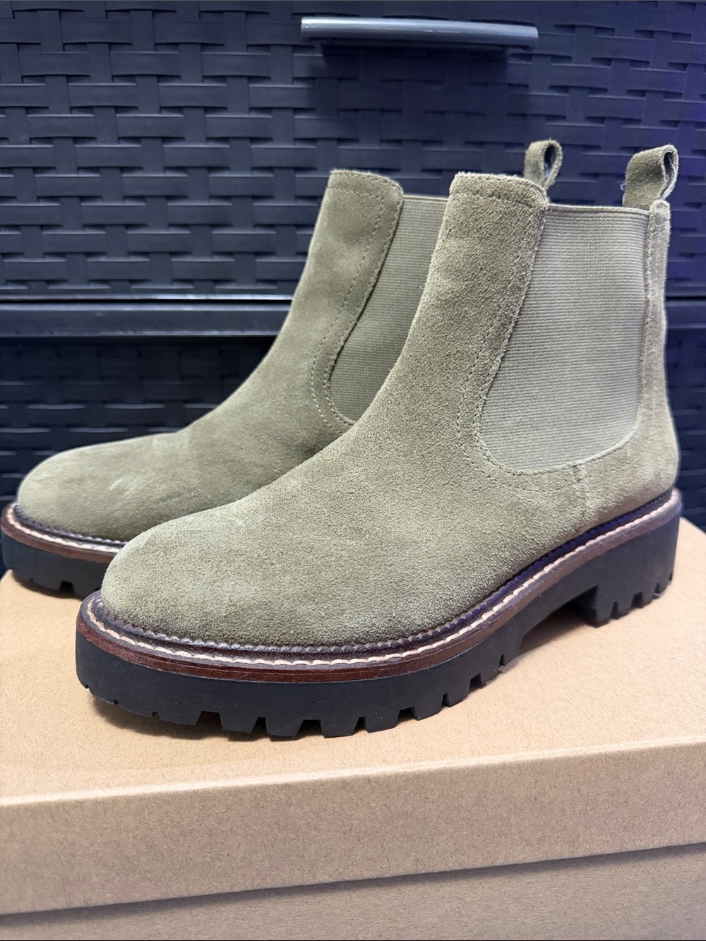 Caslon Olive Green Genuine Leather Suede Chelsea Ankle Boots